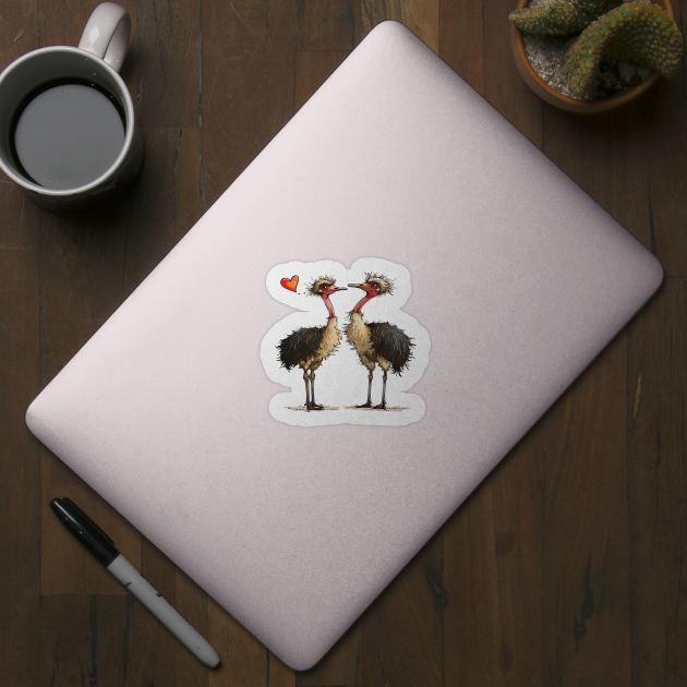 Valentine Cartoon Ostrich Couple by Chromatic Fusion Studio
